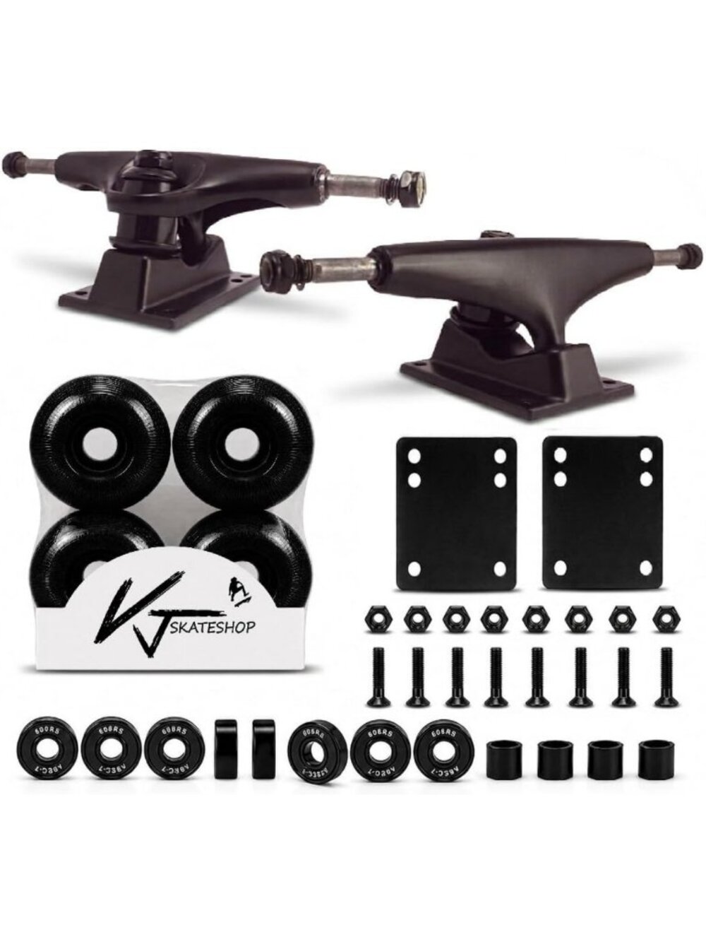 Skateboard Truck and Wheel Kit with Bearings, Riser Pads for 7.5-8" Deck